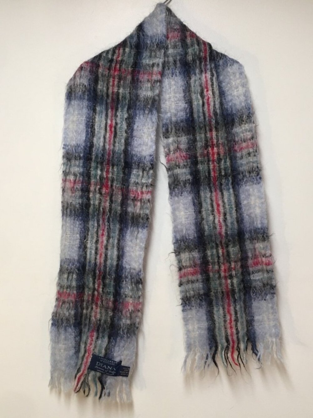 Lochcarron of Scotland Diana Princess Wales Scarf Plaid Mohair Colorful Tassel
